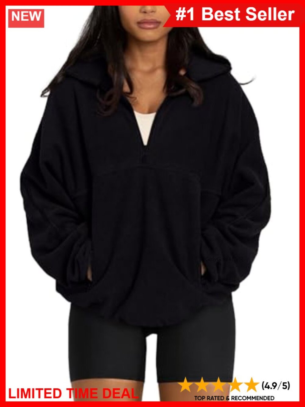 Women's Oversized Sherpa Fleece Half Zip Pullover Sweatshirt